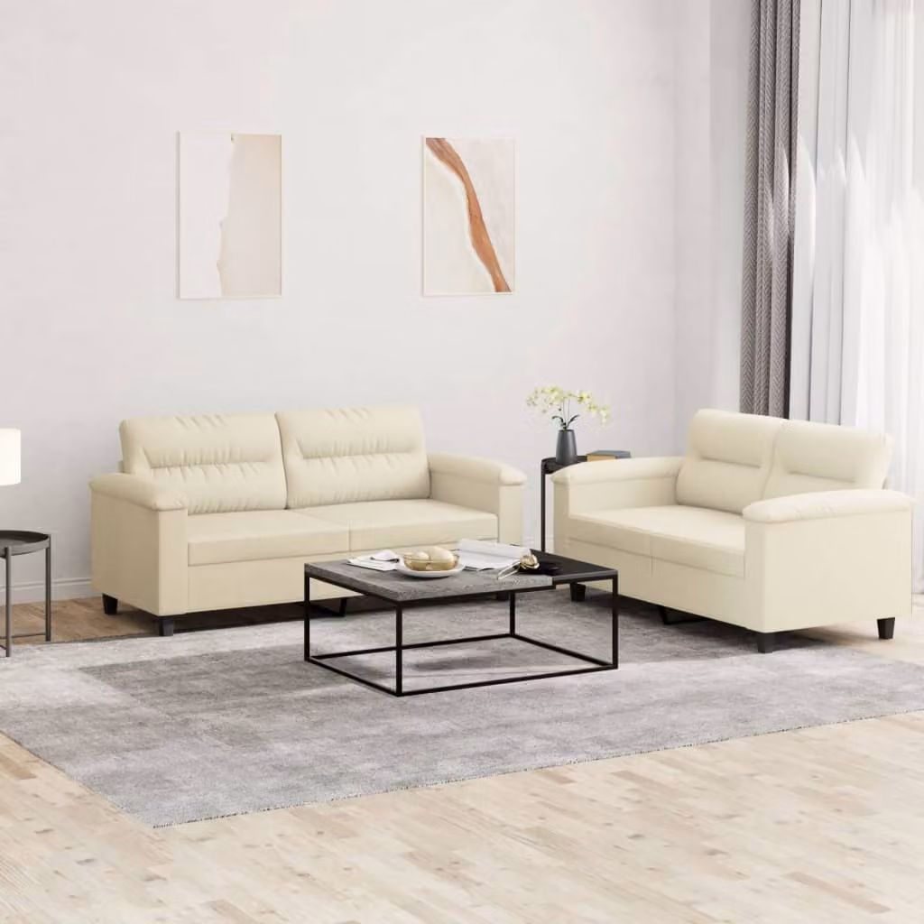 Set di 2 divani vidaXL in similpelle beige con cuscini per soggiorno in stile moderno