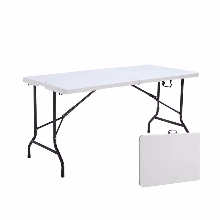Tavolo pieghevole bianco 152 x 70 x 74 cm bianco - Oviala REKKEM