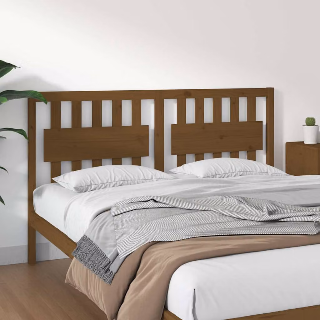 Testiera per letto vidaXL in legno massello di pino color ambra, L 155,5 x P 4 x H 100 cm
