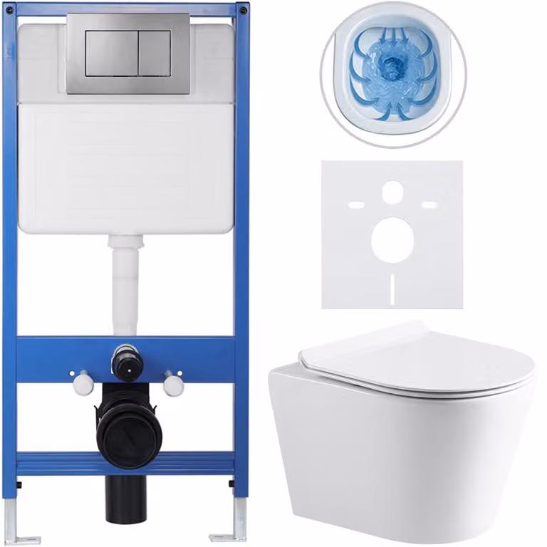CERANO - Set completo per WC da incasso Lite/Norbi - bianco lucido - pulsante WC Classic, grigio scuro - installazione a parete/cartongesso - 48,5x36,5 cm