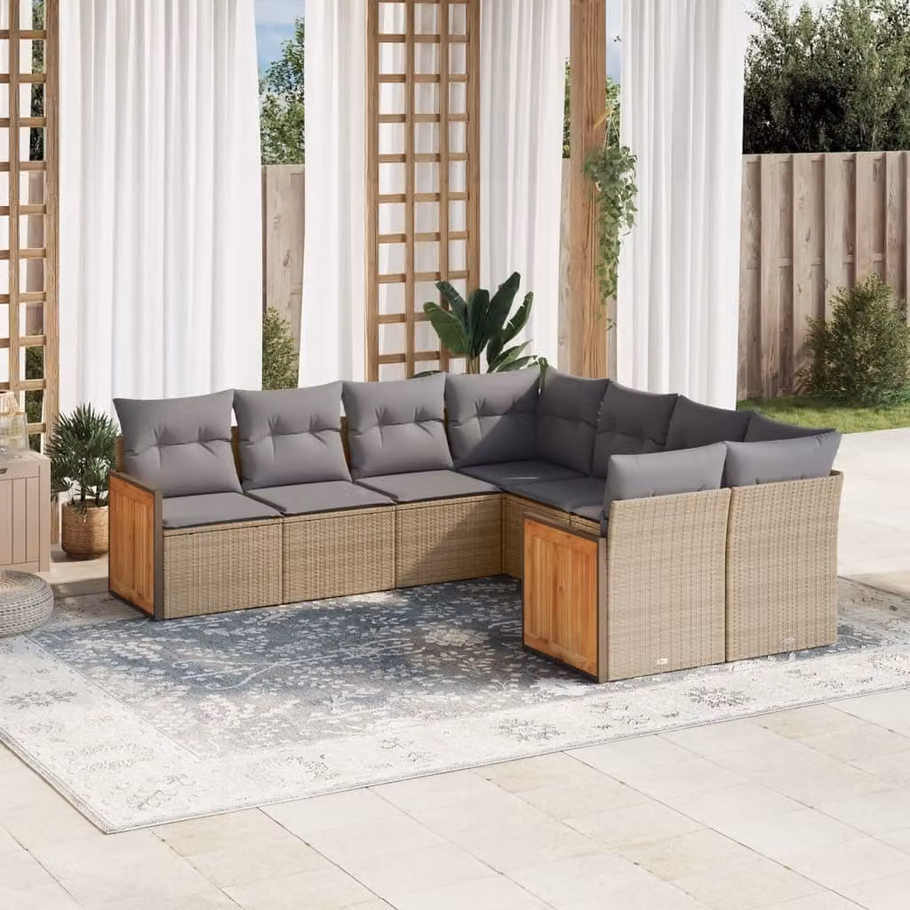Maison Exclusive - Set Divano da Giardino 8 pz con Cuscini Beige in Polyrattan