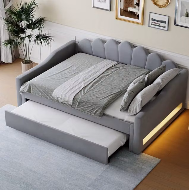 Letto Sommier REDOM Grigio con cassetti e illuminazione LED L/P: 140 x 200 cm