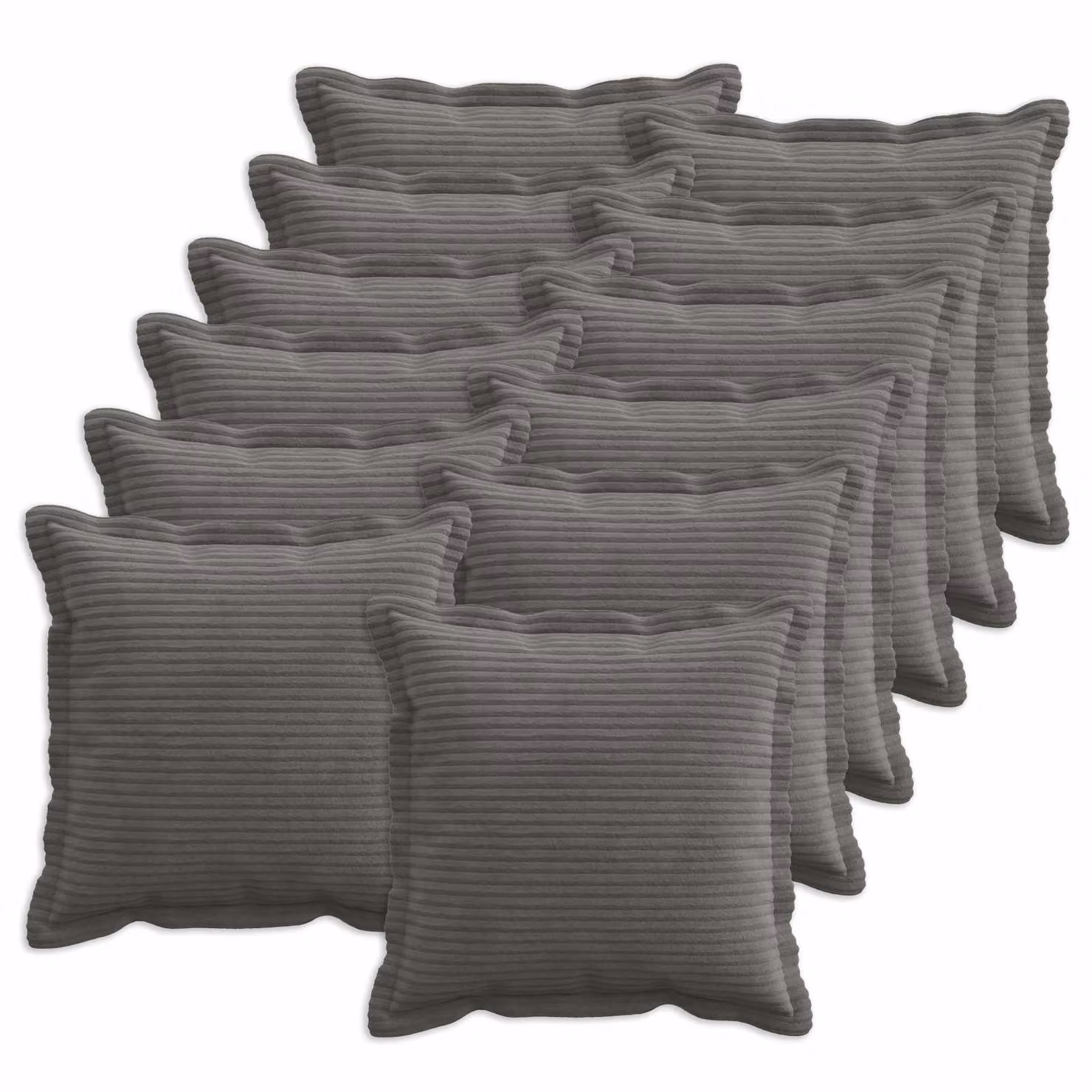 Set di 12 federe vidaXL HOUTEN in velluto a coste, Grigio Scuro, 40 x 40 cm
