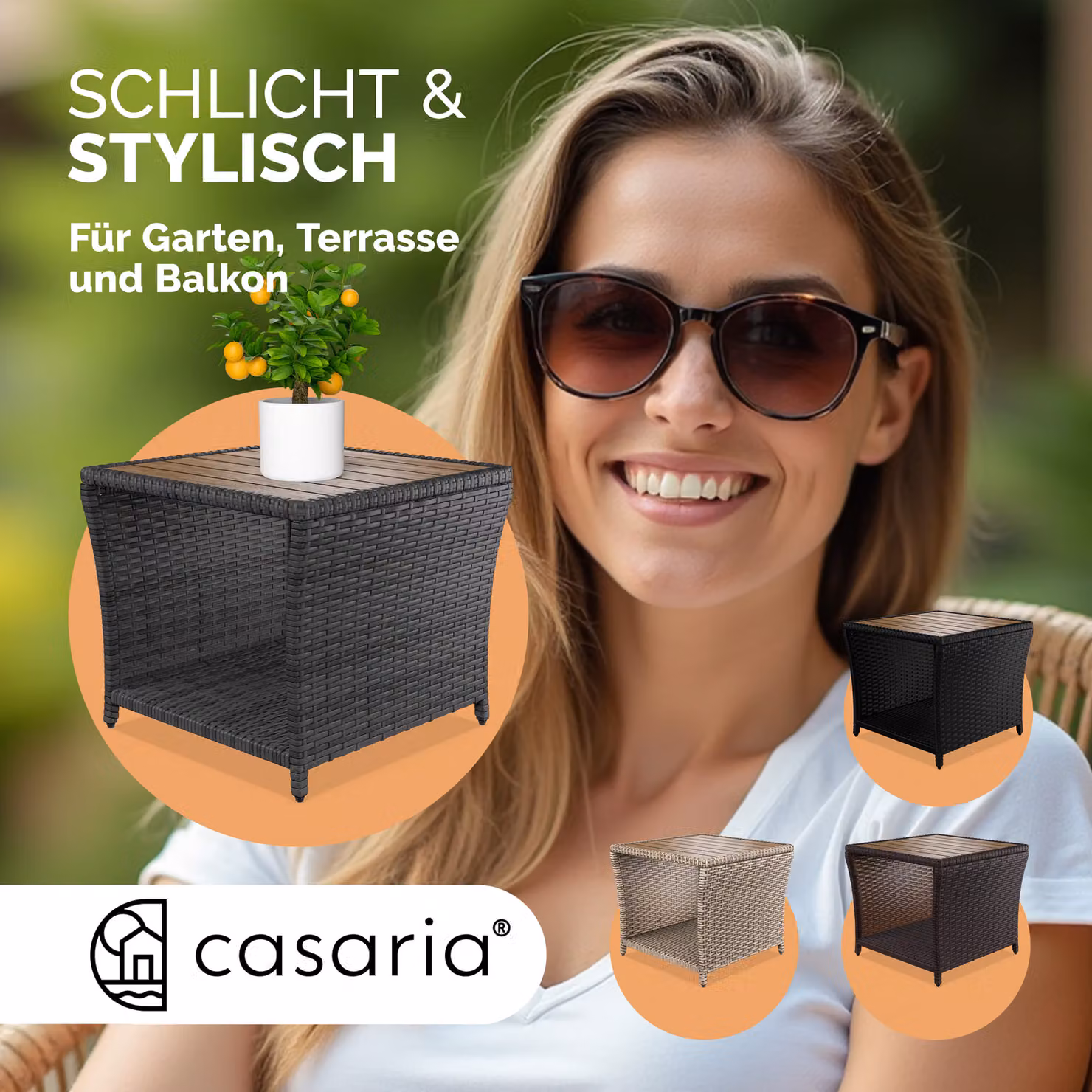Tavolino quadrato moderno Casaria in polyrattan grigio con piano in legno di acacia L/P/H: 45 x 45 x 40 cm – 4