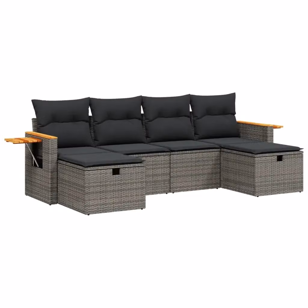 vidaXL Set Divano da Giardino a L composto da 6 pezzi con Cuscini Grigio in Polyrattan e Struttura in Metallo – 2