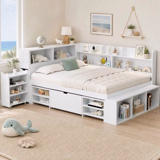 Letto per bambini multifunzionale REDOM con cassetti, bianco, L/P: 140 x 190 cm