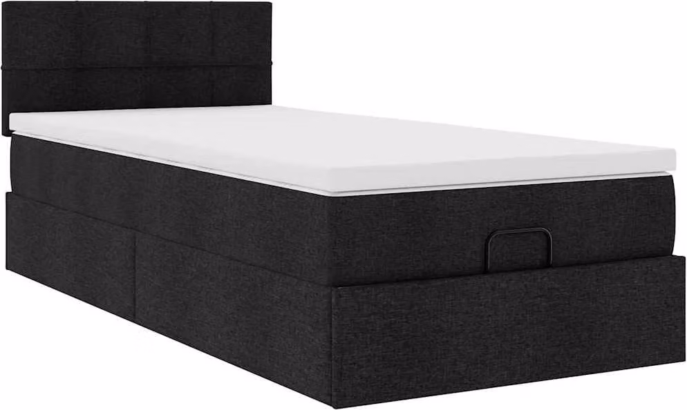 Struttura Letto Pouf con Materasso Nero 90x190 cm in Tessuto