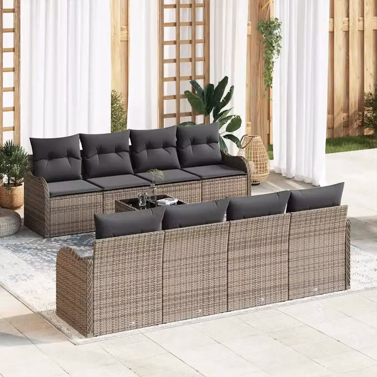 Set Divano da Giardino vidaXL a 9 Pezzi con Cuscini Grigio
