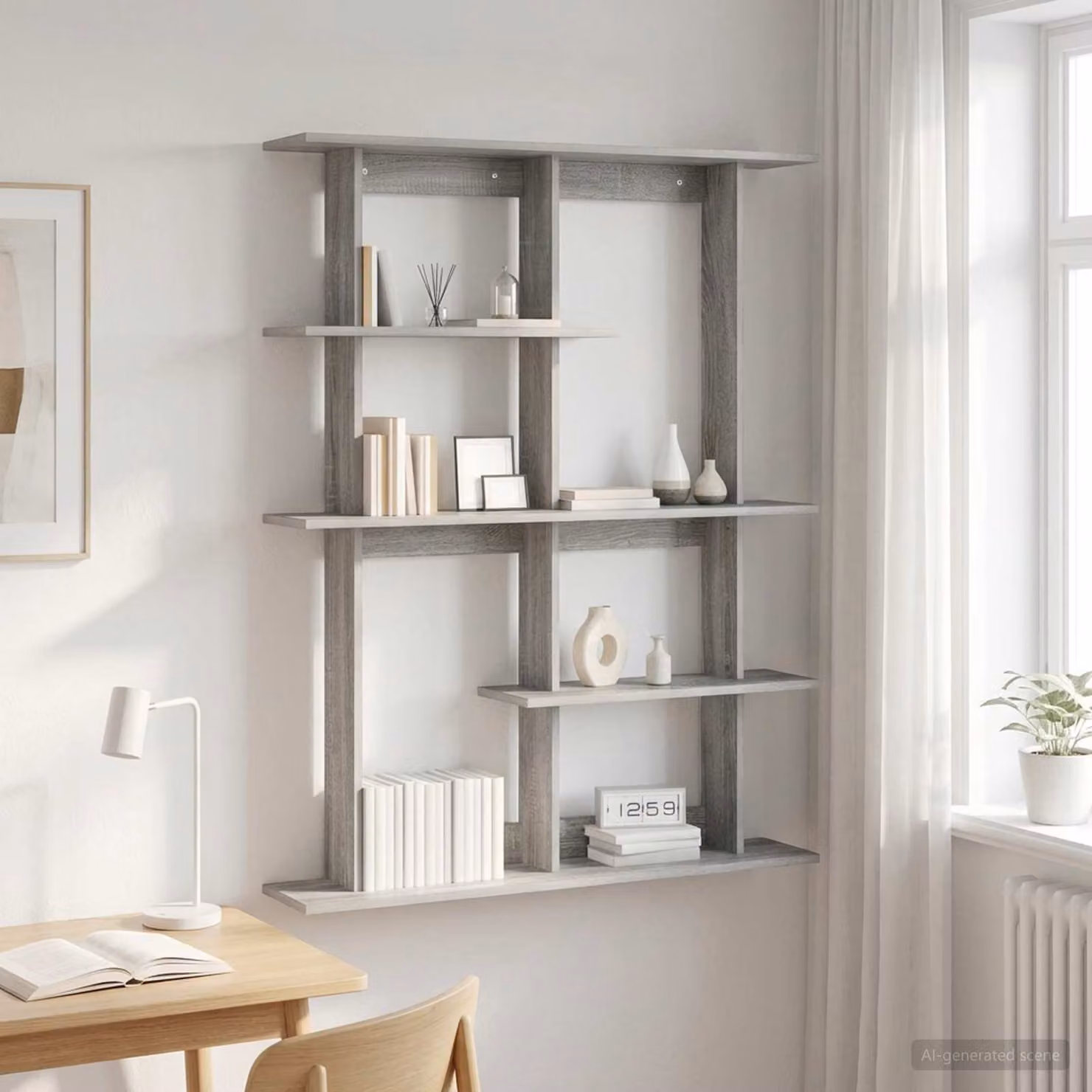 Scaffale da parete vidaXL moderno in MDF grigio L: 102 cm, P: 20 cm, H: 130 cm