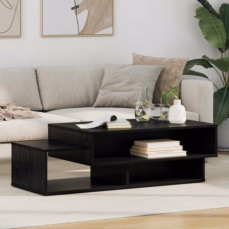 vidaXL Tavolino da salotto rettangolare in rovere e nero L 105 cm x P 50 cm x H 32,5 cm