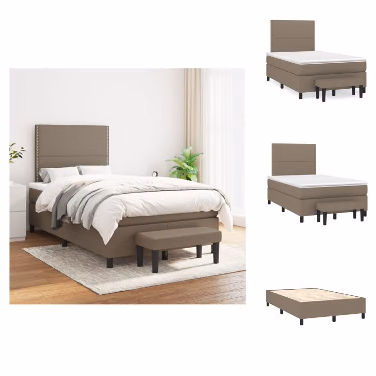 vidaXL Letto a molle con materasso in tessuto taupe 120x200 cm - Letti & strutture letto