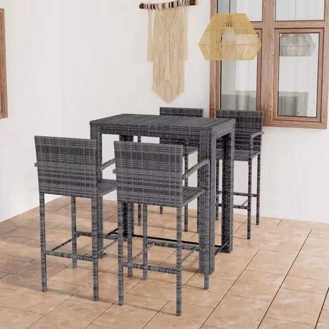 Set Bar da Giardino 5 pz con Braccioli in Polyrattan Grigio 3064812