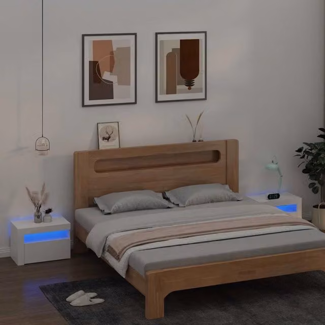 Set di 2 comodini Design Mania bianchi con illuminazione LED integrata L/P/H: 60 x 35 x 40 cm