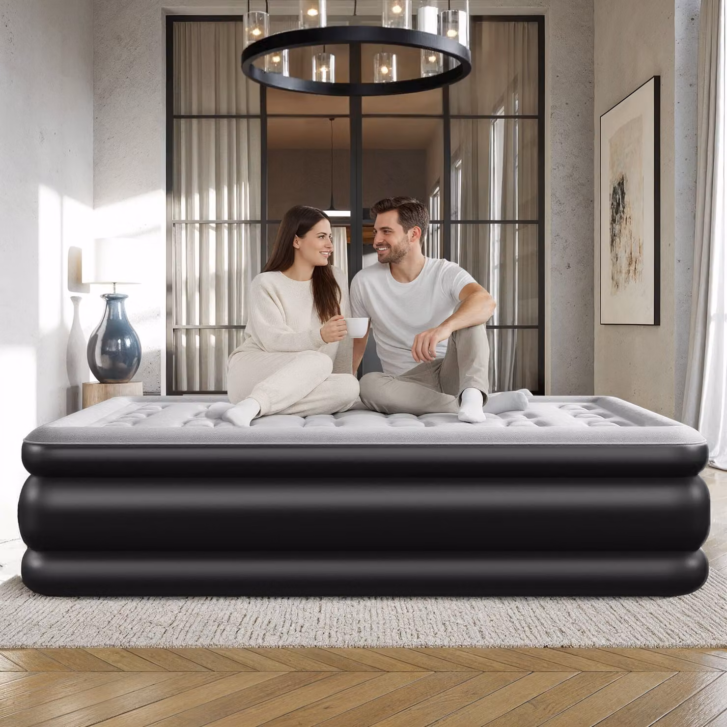Materasso gonfiabile AirDreams tectake con pompa elettrica, bianco e nero, L/P/H: 200 x 101 x 44 cm – 2