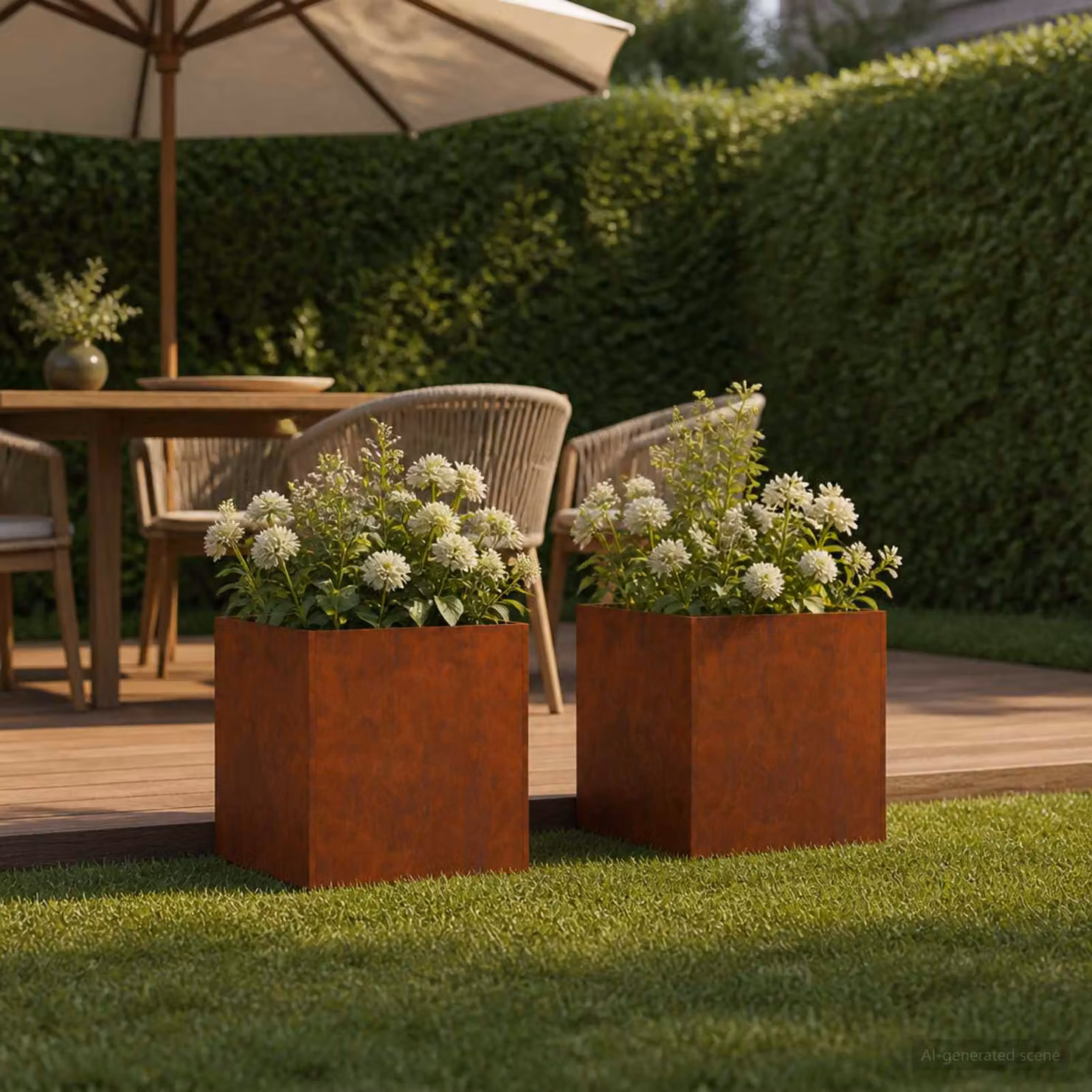 Set di 2 vasi da giardino vidaXL in acciaio color marrone, L/P/H: 45 x 45 x 45 cm
