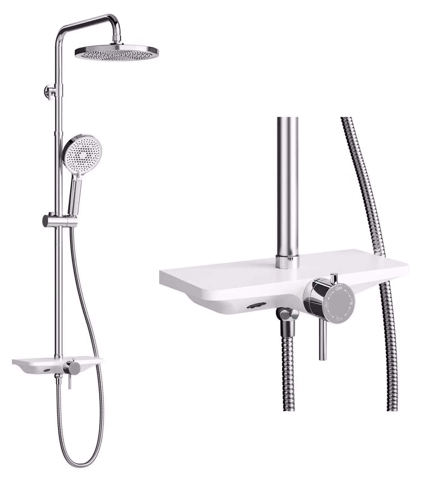 Sistema doccia, soffione a pioggia da 250 mm, doccetta multifunzione, cromata, diametro 25 cm