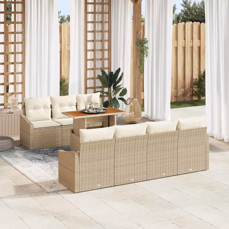 Set da pranzo da giardino vidaXL in rattan e legno di acacia beige 8 pezzi