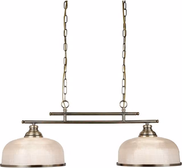 Lampadario Rustico-Country Bistrot Ii Acciaio Ottone Vetro 2 Luci E27