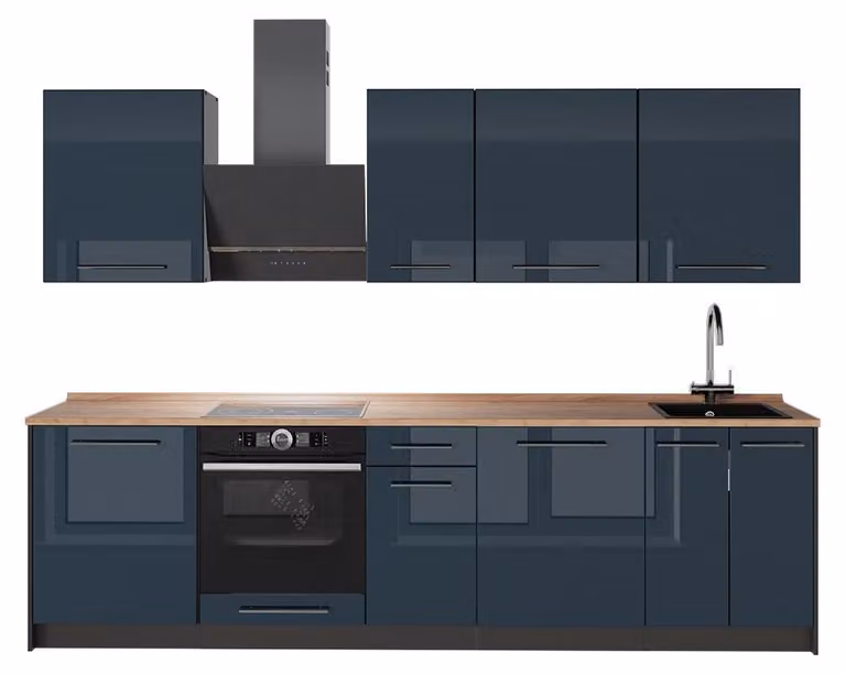 Cucina componibile Vicco Fame-Line Blu scuro lucido/Antracite 280 cm, PL Rovere, Model 64170