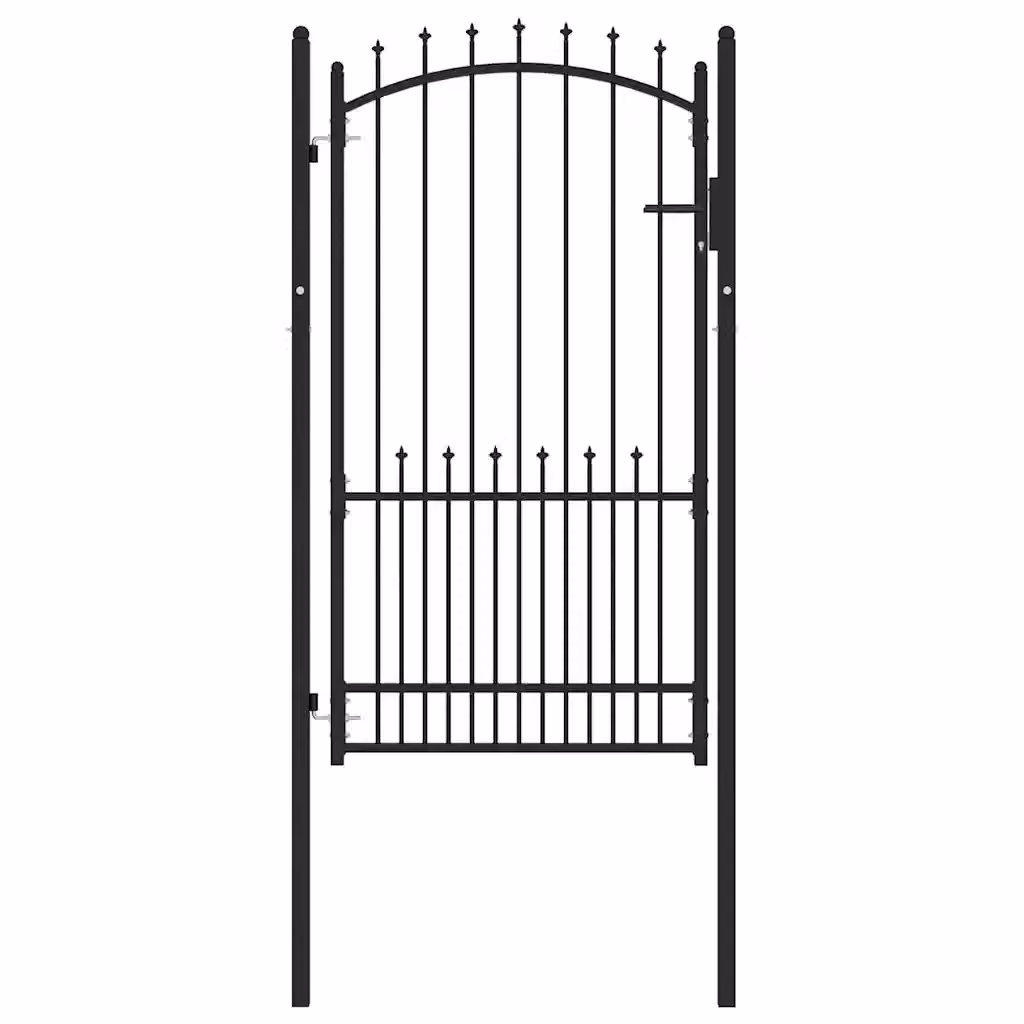 Cancello singolo per recinzione con punte EMMEN vidaXL in acciaio nero, L: 104 cm, H: 134,5 cm