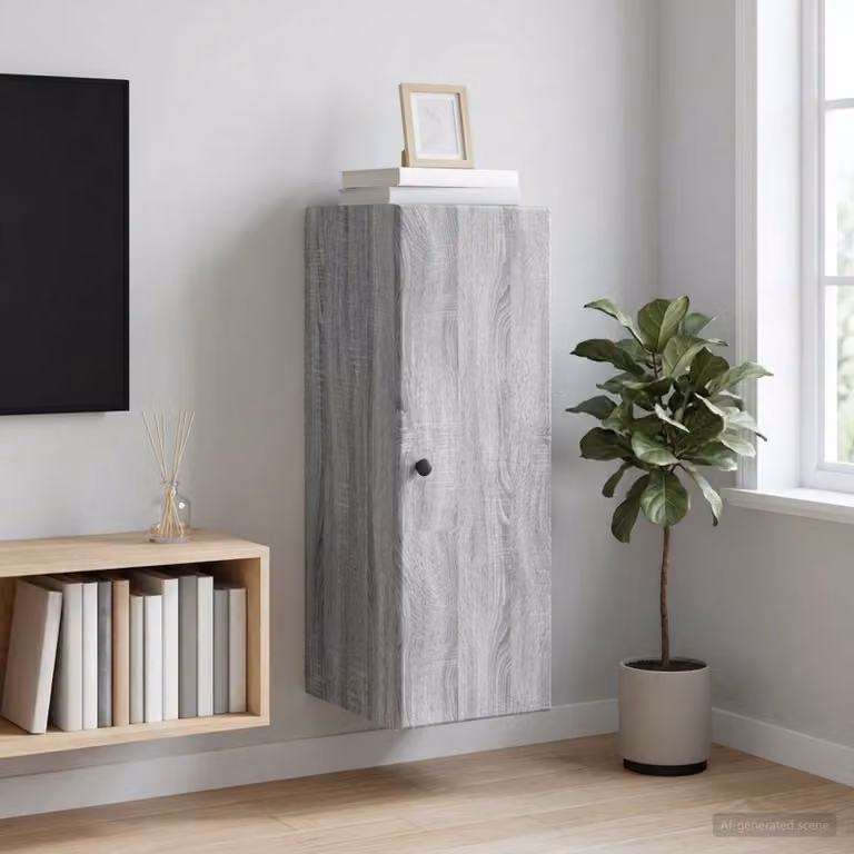 Mobiletto a muro moderno vidaXL in legno ingegnerizzato e metallo, colore grigio, L/P/H: 33 x 34,5 x 90 cm