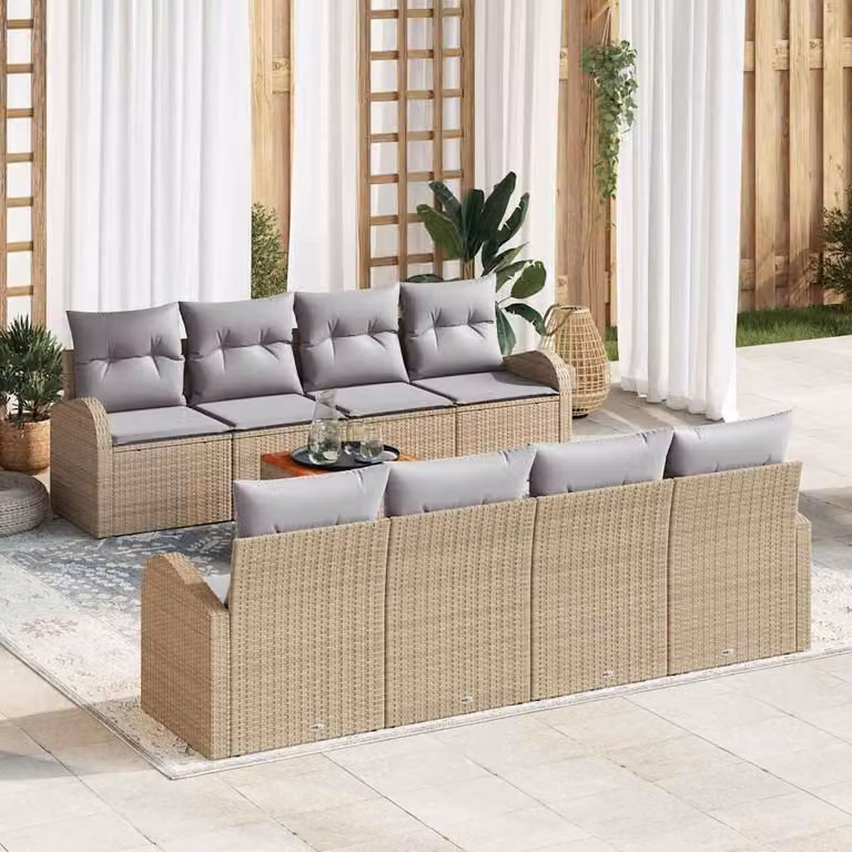 Maison Exclusive - Set da giardino composto da 9 pezzi. Divano e poltrone in rattan sintetico, color beige e grigio chiaro