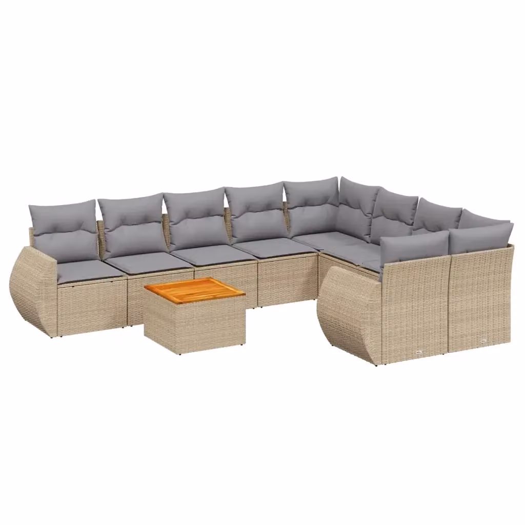 vidaXL Set Divano da Giardino a L 9 pz in Polyrattan con Cuscini Beige e Tavolino da Esterno – 2