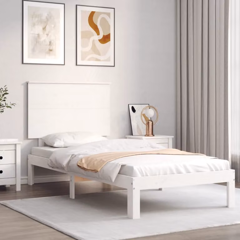 vidaXL Giroletto in legno massello di pino bianco con doghe fisse e struttura rigida L/P/H: 203.5 x 100 x 82.5 cm