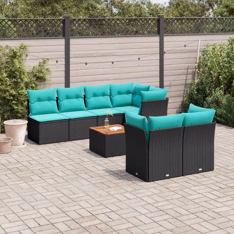 Maison Exclusive - Set da giardino 8 pezzi con cuscini in polyrattan nero