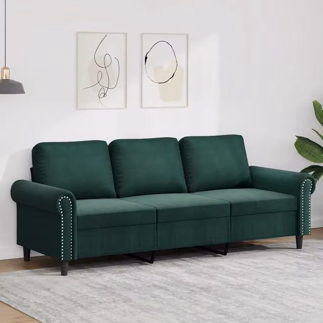 Divano a 3 Posti Verde Scuro 180 cm in Velluto 359541