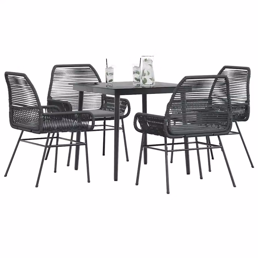 Set da Pranzo da Giardino Moderno in Polyrattan con Tavolo in Vetro e 5 Sedute Grigio e Nero – 2