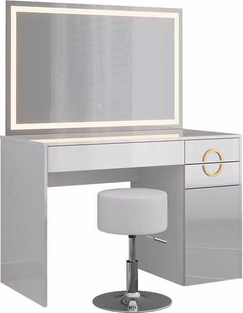 Tavolo da toeletta Adela Bianco 115 cm con specchio LED e sgabello Vicco