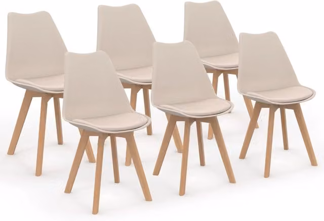Set di 6 sedie da pranzo in stile scandinavo SARA beige con struttura in legno e seduta in tessuto – 1