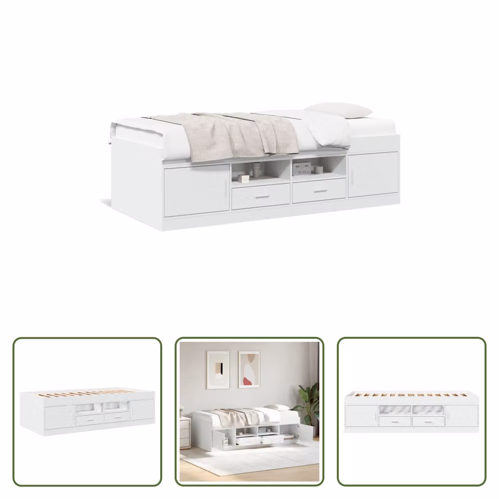 The Living Store Letto da giorno con cassetti bianco 90x190 cm materiale legno
