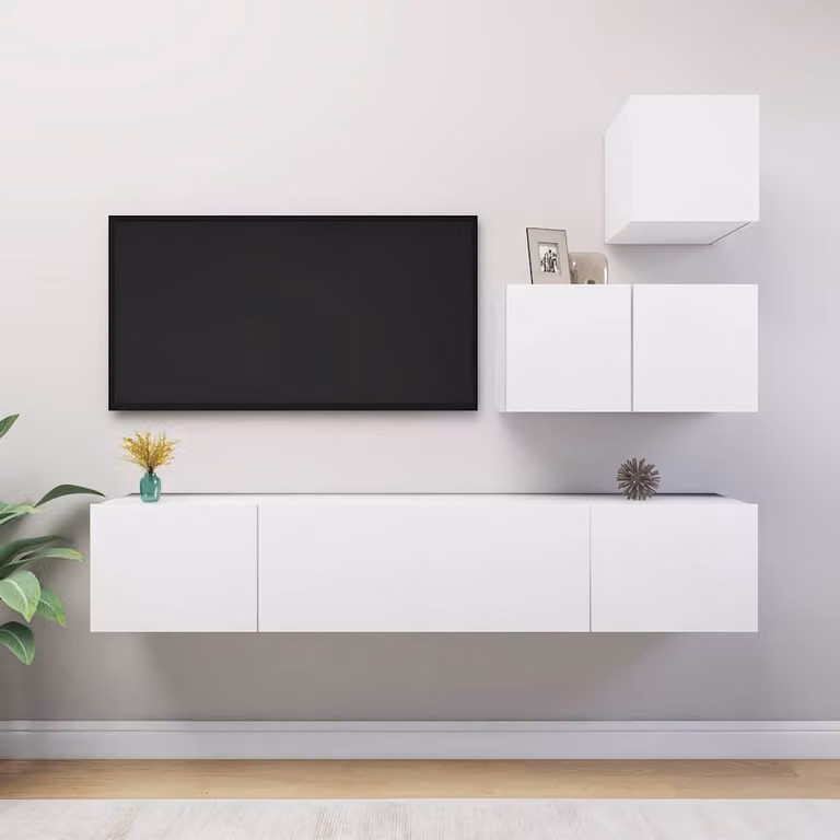 Set Mobili Porta TV Moderno vidaXL in Legno Multistrato e MDF, 4 Pezzi, Bianco Opaco