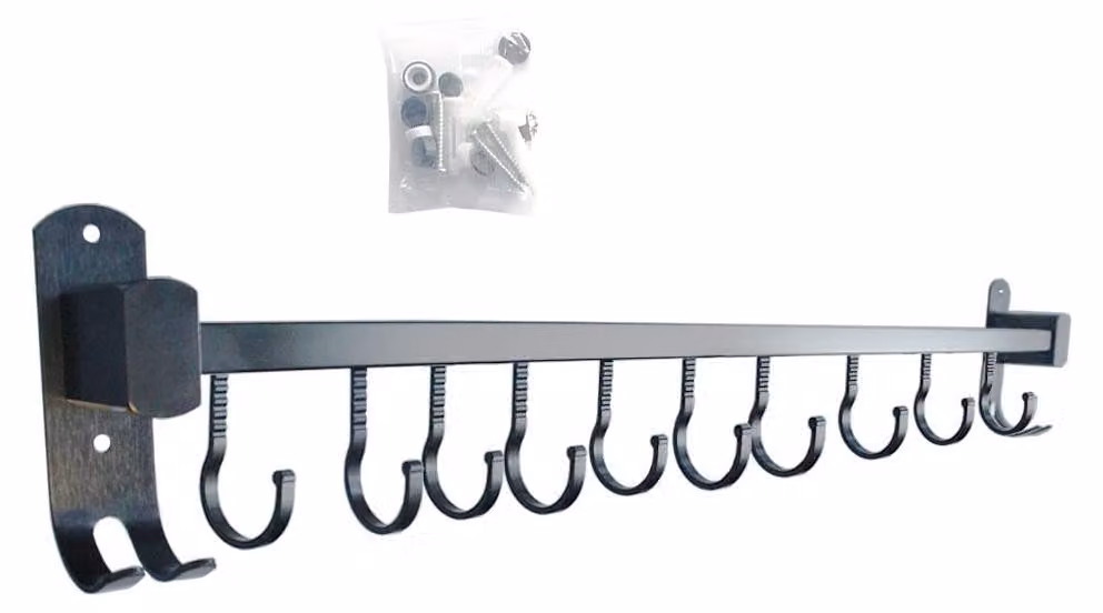 Scaffale da cucina da 600 mm con 10 ganci - Organizer da parete nero
