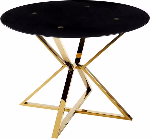 Tavolo da pranzo rotondo BELIANI in vetro temperato nero e oro con gambe in metallo, Diametro: 105 cm – 1