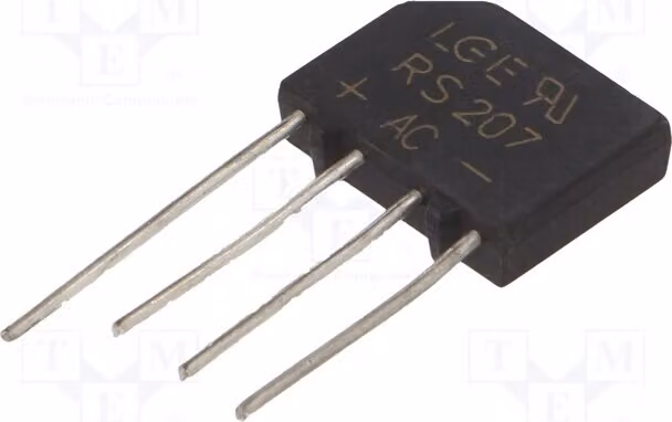 5 x raddrizzatore a ponte monofase Urmax: 1 kV, If: 2 A, Ifsm: 50 A. KBP RS207, raddrizzatore monofase