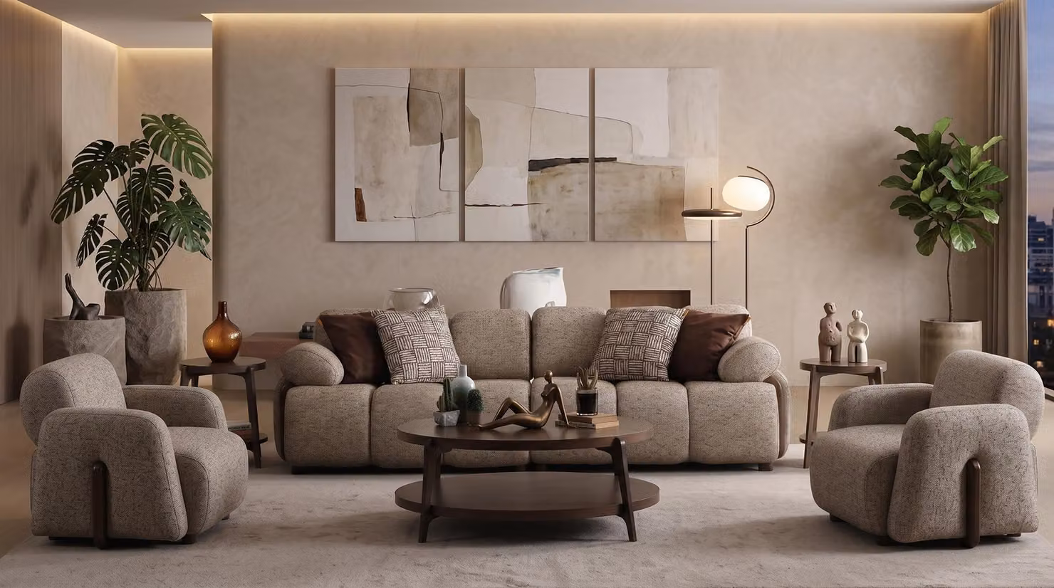 Wohnzimmer Set 3 Sitzer Sofa 2x Sessel Modern Minimalistisch