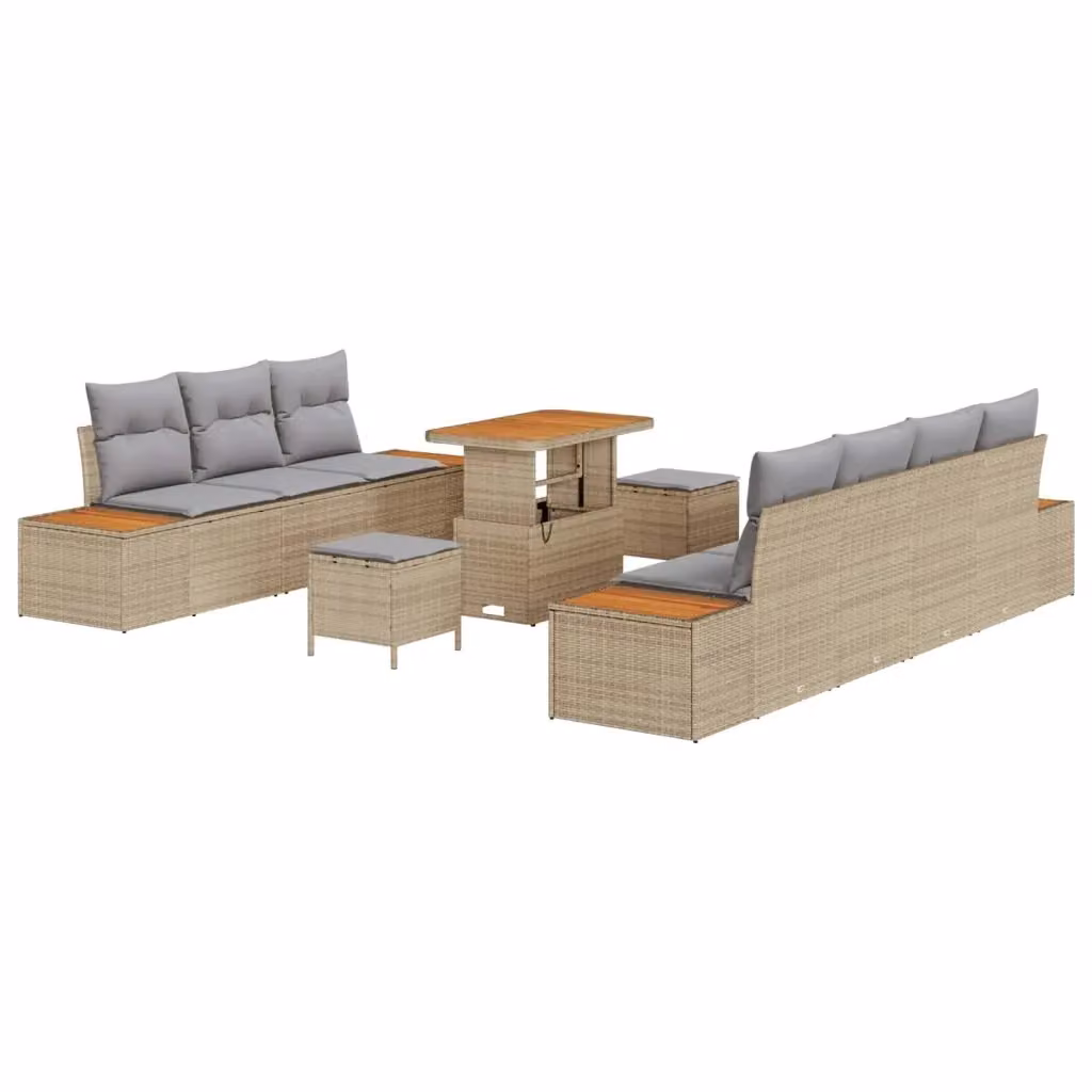 Set Divano da Giardino a Forma a U vidaXL in Acciaio e Legno di Acacia con Cuscini Beige e Grigio – 2