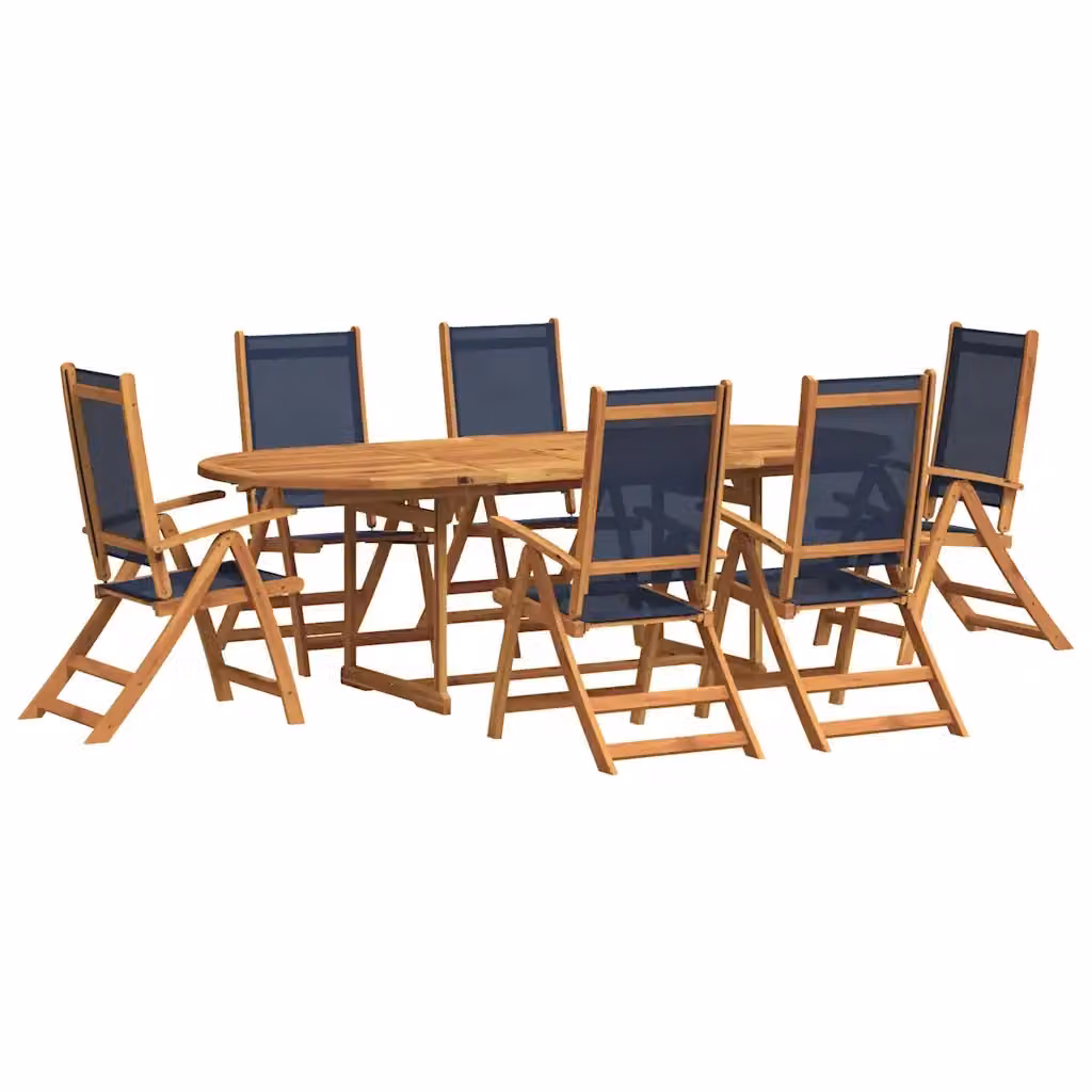 Set Pranzo da Giardino vidaXL in Legno di Acacia e Textilene, 7 Pezzi, Marrone e Blu – 2