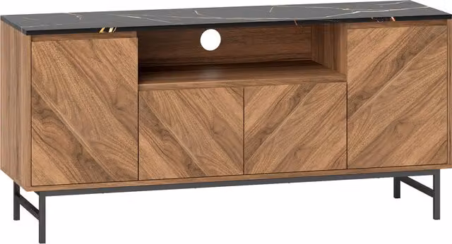 Mobile TV HOMCOM in legno con vano aperto e passacavi, effetto marmo, Marrone, L 140 cm x P 39 cm x H 66 cm