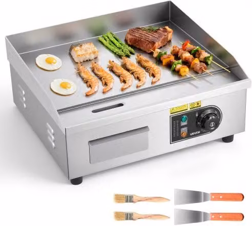 Piastra Elettrica Commerciale VEVOR in Acciaio Inox con Superficie in Ferro da 450 x 300 mm, Temperatura Regolabile 50°C–300°C, Colore Argento