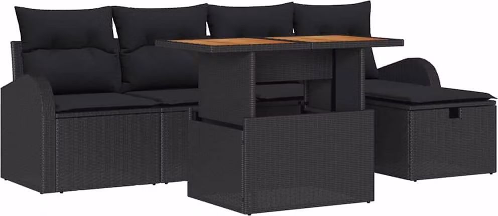 Set Divano da Giardino 6 pcs Nero polyrattan