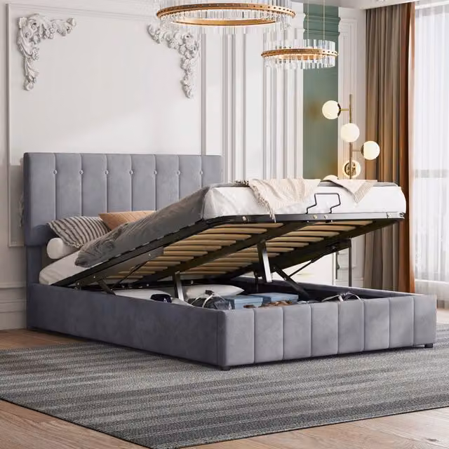 letto imbottito velluto grigio 140 x 200 cm