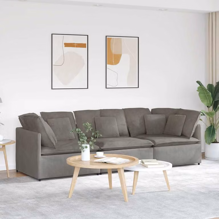 vidaXL Divano Moderno con Cuscini in Tessuto a Coste Grigio con Struttura in Metallo e Legno