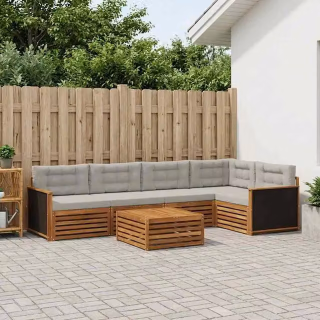 Set di divani da esterno 6 pz Naturale e Grigio Chiaro 3383374