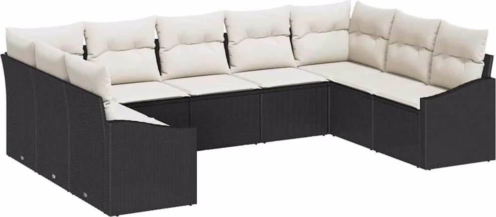 Set di divani con cuscino 9 pcs Nero polyrattan