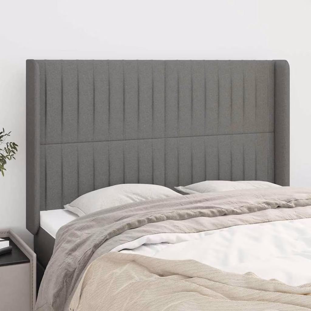 Testiera ad orecchio vidaXL in tessuto grigio con struttura in legno L: 147 cm, P: 16 cm, H: 118-128 cm