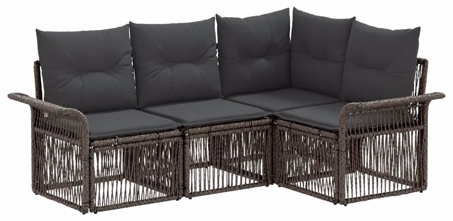 Set di divani da giardino, 4 pezzi, colore grigio, in rattan sintetico